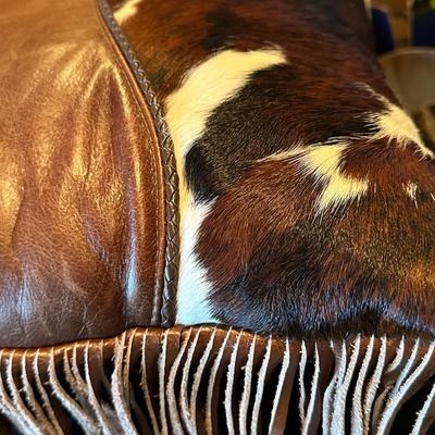 Animal Hide and Leather Throw Pillow with Fringe 20" Square