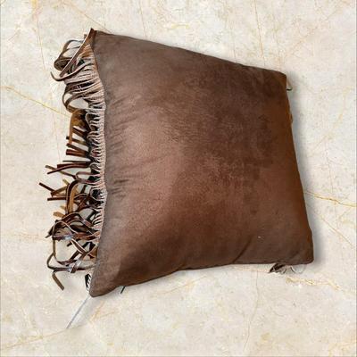 Animal Hide and Leather Throw Pillow with Fringe 20" Square
