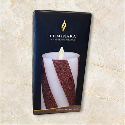 2 New Luminara Candy Striped Flame Effect Candles