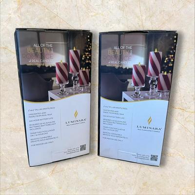 2 New Luminara Candy Striped Flame Effect Candles