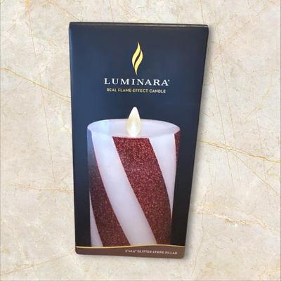 2 New Luminara Candy Striped Flame Effect Candles