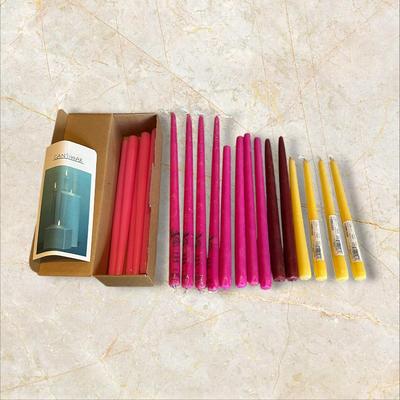 Lot of Pink, Maroon, and Yellow Taper Candles