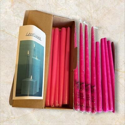 Lot of Pink, Maroon, and Yellow Taper Candles