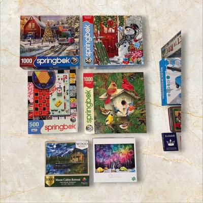 Box of Puzzles, 1 Sealed w Wood Pieces