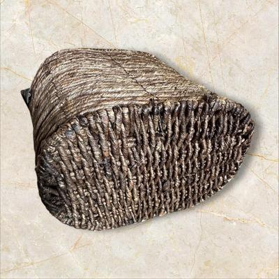 Woven Basket with Leather Strap Handles 15" Wide