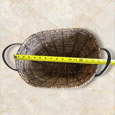 Woven Basket with Leather Strap Handles 15" Wide