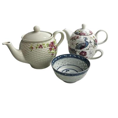 Lot of 2 Ceramic Tea Pitchers and a Small Bowl