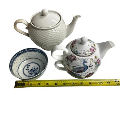 Lot of 2 Ceramic Tea Pitchers and a Small Bowl