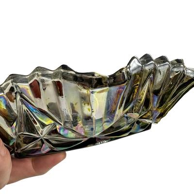 Vintage Federal Glass Smoke Carnival Pioneer Ruffled Edge Serving Bowl
