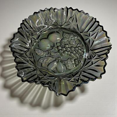 Vintage Federal Glass Smoke Carnival Pioneer Ruffled Edge Serving Bowl
