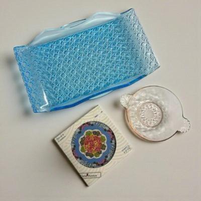 Lot of 3 Items- ThirstyStone Coasters & Pink and Blue Glassware