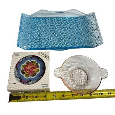 Lot of 3 Items- ThirstyStone Coasters & Pink and Blue Glassware