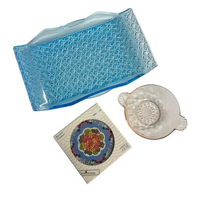 Lot of 3 Items- ThirstyStone Coasters & Pink and Blue Glassware