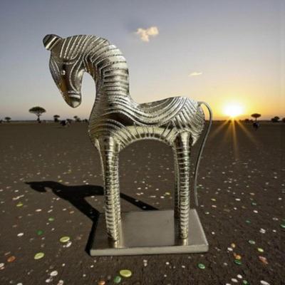 Metal Zebra Sculpture in Brutalist Style 15" Tall