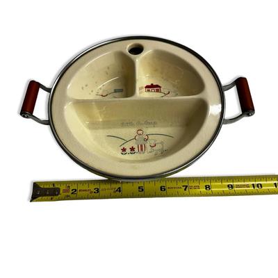 Vintage Child's Divided Ceramic "Heated" Bowl with Handles