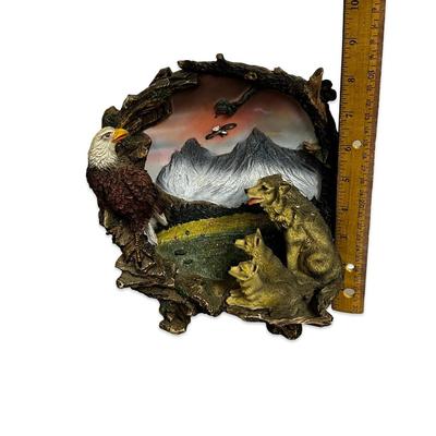 Vintage 3D Eagle and Wolves Artwork Plate with Mountains