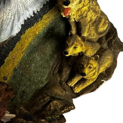 Vintage 3D Eagle and Wolves Artwork Plate with Mountains