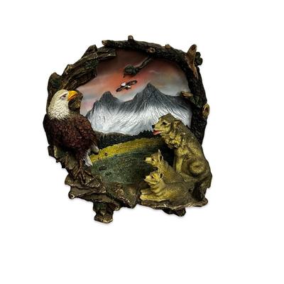 Vintage 3D Eagle and Wolves Artwork Plate with Mountains
