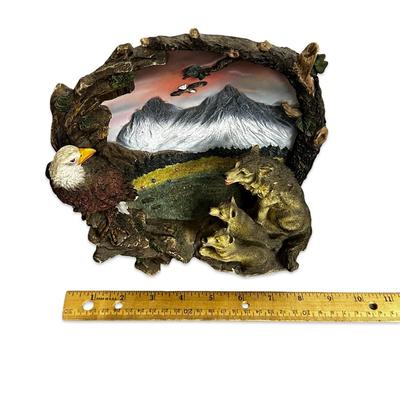 Vintage 3D Eagle and Wolves Artwork Plate with Mountains