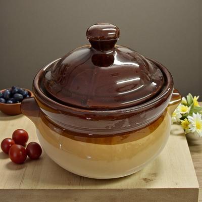 Brown Crock with Lid & Handles