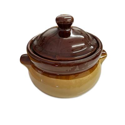 Brown Crock with Lid & Handles