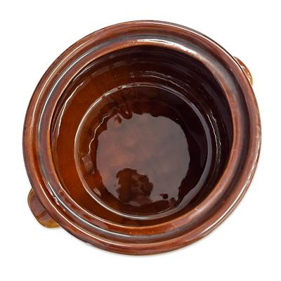 Brown Crock with Lid & Handles