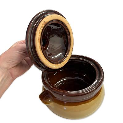 Brown Crock with Lid & Handles