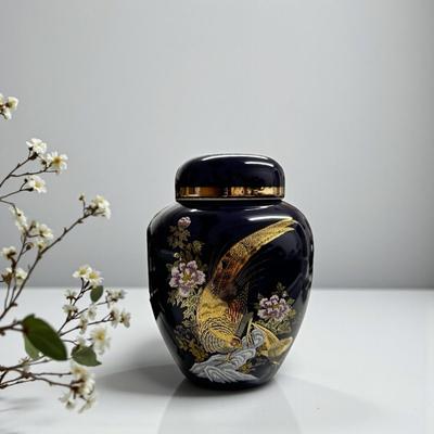 Blue Interpur Lidded Jar made in Japan