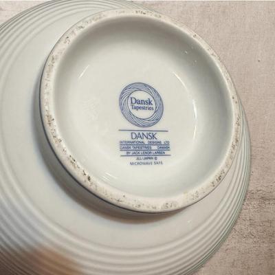 White Dansk Tapestries Bowl w Blue & Gray Trim