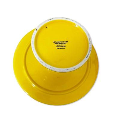 Yellow Cake Stand & Small Ceramic Dish