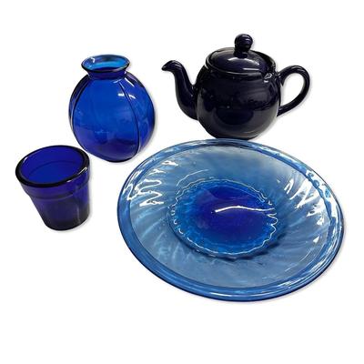 Lot of 4 Blue Glassware Pieces