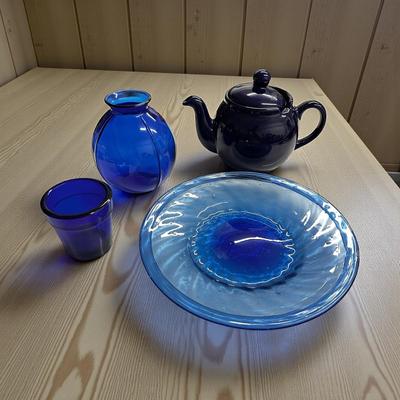 Lot of 4 Blue Glassware Pieces