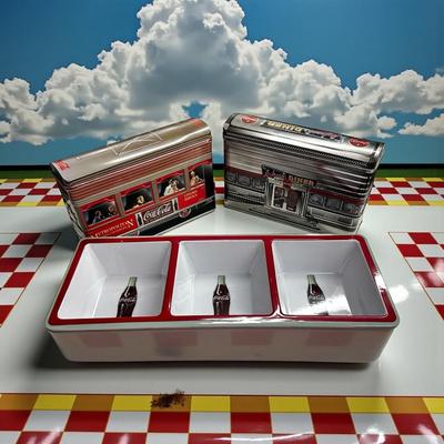 Coca Cola Lot of 3 Pieces- 2 Tins & Divided Dish