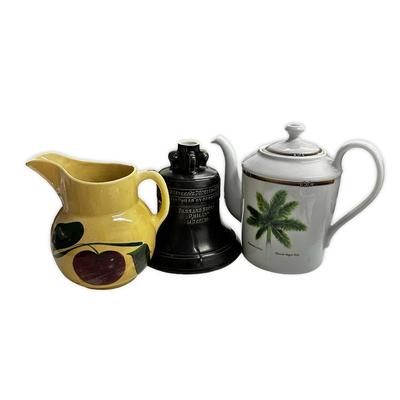 Lot of 3 Pitcher, Teapot and Whiskey Container