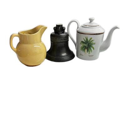 Lot of 3 Pitcher, Teapot and Whiskey Container