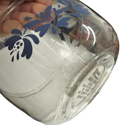 Lot of 2 Glass Bowl and Lidded Jar with Blue Decoration