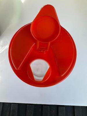 Vintage TANG Glass Container with Orange Lid