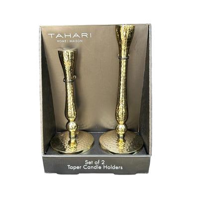 New Set of 2 Taper Candle Holders in Gold