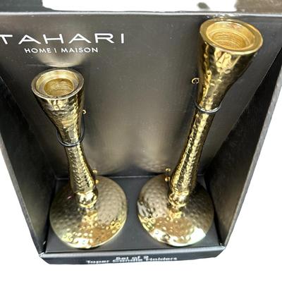 New Set of 2 Taper Candle Holders in Gold
