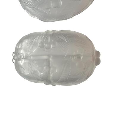 2 Glass Pieces with Etched Cherries; 1 Bowl, 1 Relish Tray