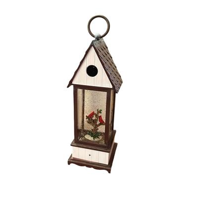 Light-Up "Birdhouse" Snow Globe Decor with Cardinals- Tested/Works