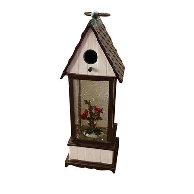 Light-Up "Birdhouse" Snow Globe Decor with Cardinals- Tested/Works