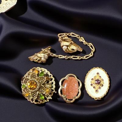 Lot of 6 Vintage Brooches, Stick Pin and Sweater Guard/Dress Clip
