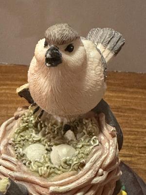 Lot of 2 Resin BIrd Items- Music Box Birdhouse "Welcome" and Figurine