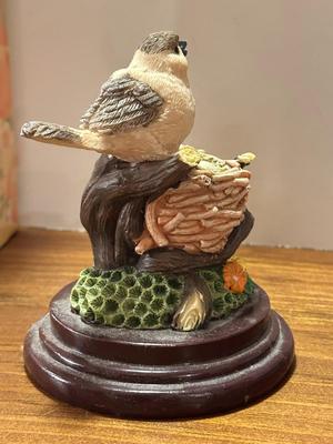 Lot of 2 Resin BIrd Items- Music Box Birdhouse "Welcome" and Figurine