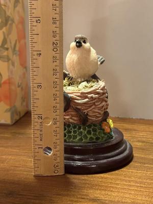 Lot of 2 Resin BIrd Items- Music Box Birdhouse "Welcome" and Figurine