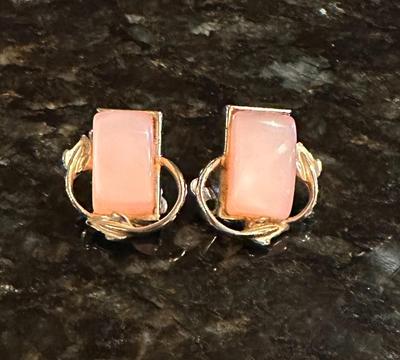 Pair of Pink Lucite Coro Brand Vintage Clip-On Earrings