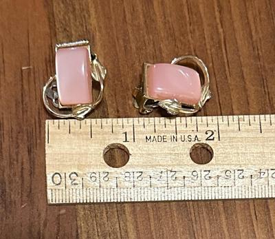 Pair of Pink Lucite Coro Brand Vintage Clip-On Earrings