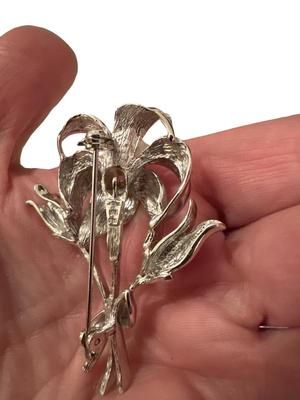 925 Silver Floral Pin/Brooch with Pearl