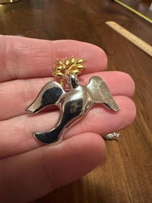 Sterling Silver Dove with Olive Branch Pin